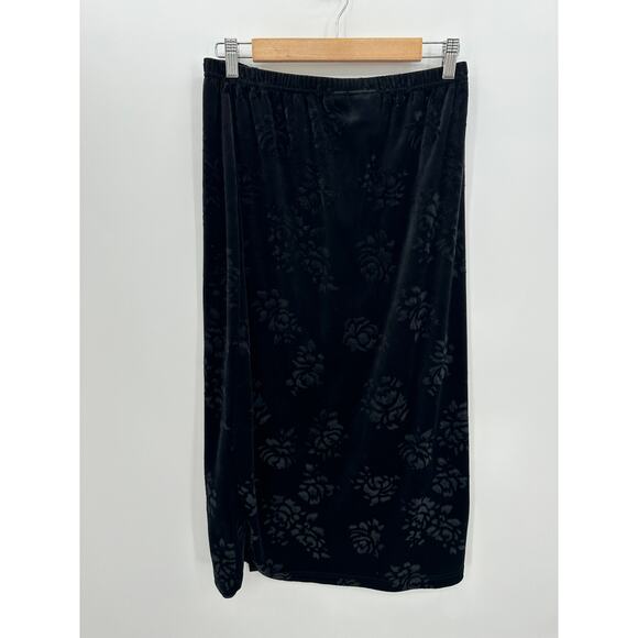Bentley Womens Midi Skirt Size M Black Velvet Burnout Stretch Goth Witchy Dark - Picture 2 of 6